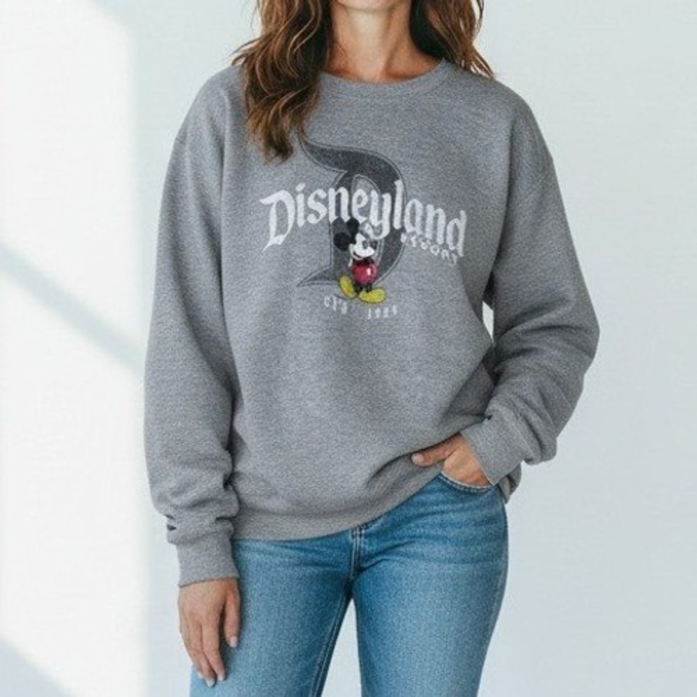 Vintage Disney Parks Women Sweatshirt L‎ Grey Mickey Mouse Disneyland Resort